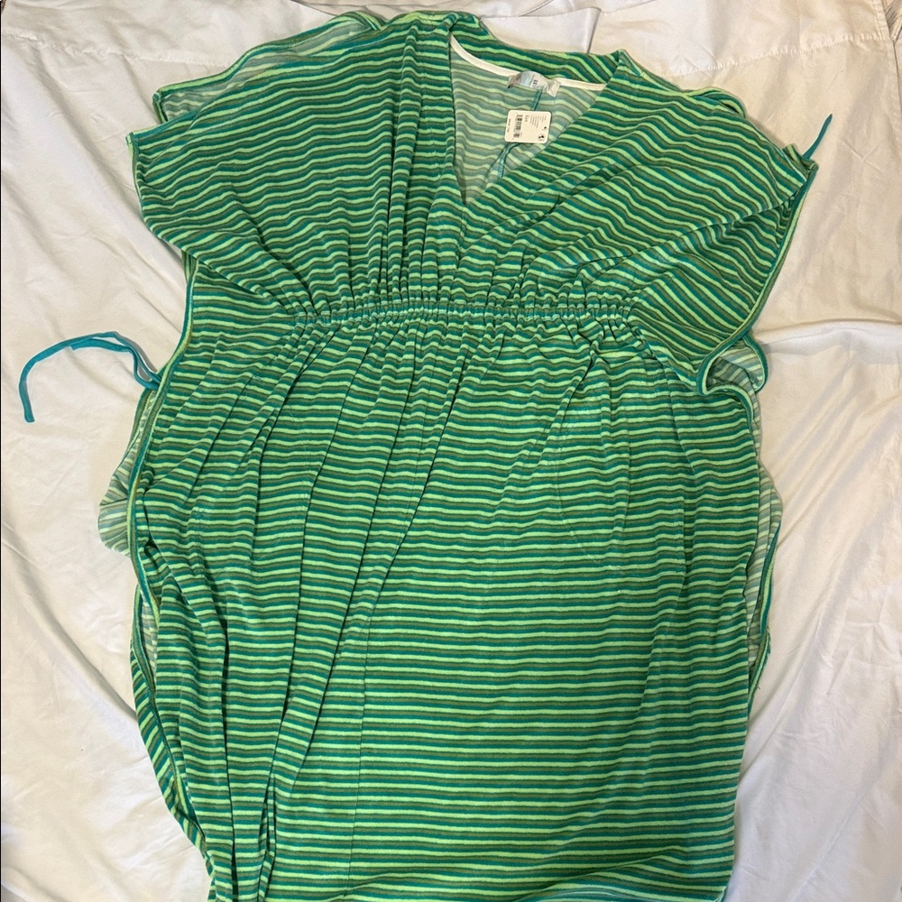 Free People Green Striped Swim Coverup